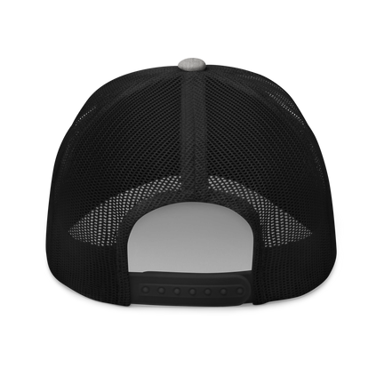 Futhark trucker cap in soft grey, beige, and dark grey with mesh back