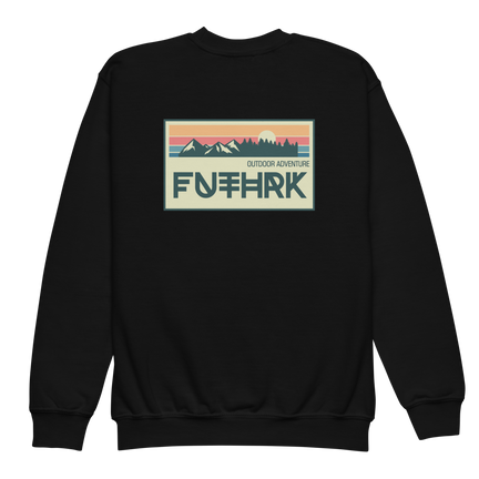 Kids black fleece crewneck sweatshirt – unisex fit and soft interior – Futhark Store